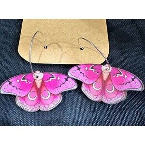 Pink Luna Moth Womens Earrings Fairycore Acrylic Hoop Dangle Mystical Gothic